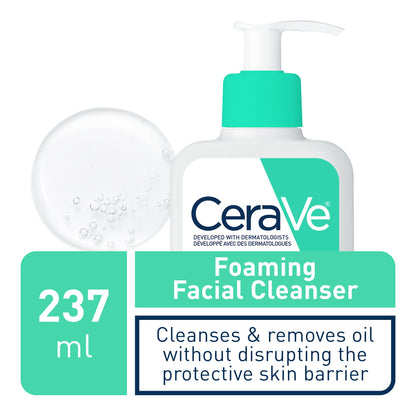 CeraVe FOAMING Face Cleanser, Gentle Face Wash with Hyaluronic Acid, Niacinamide, Ceramides. Makeup Remover for oily skin, won’t clog pores. Oil & sebum control. Non-Comedogenic, Sensitive Skin, Men & Women, 562ML