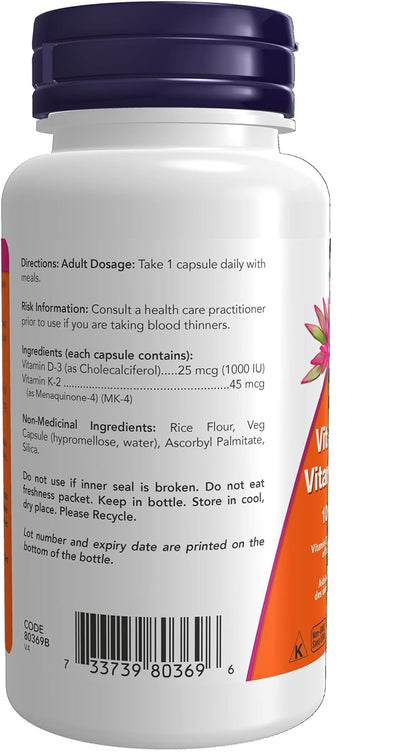 Now Foods Vit D-3 1,000 IU & K2 45mcg 120vcap