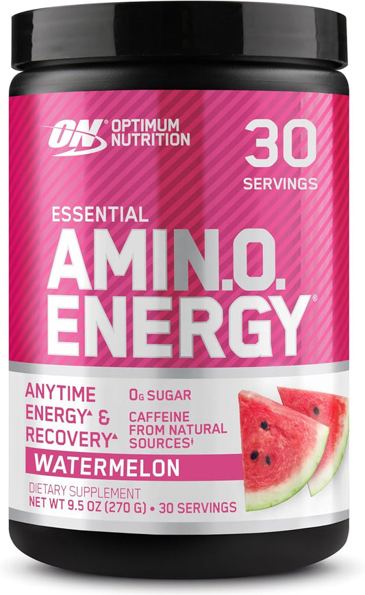 Optimum Nutrition Amino Energy Powder – Anytime energy convenient energy powder, Pre- workout with Green Tea, BCAA and Green Coffee Extract – Watermelon: 30 servings (270g tub, packaging may vary)