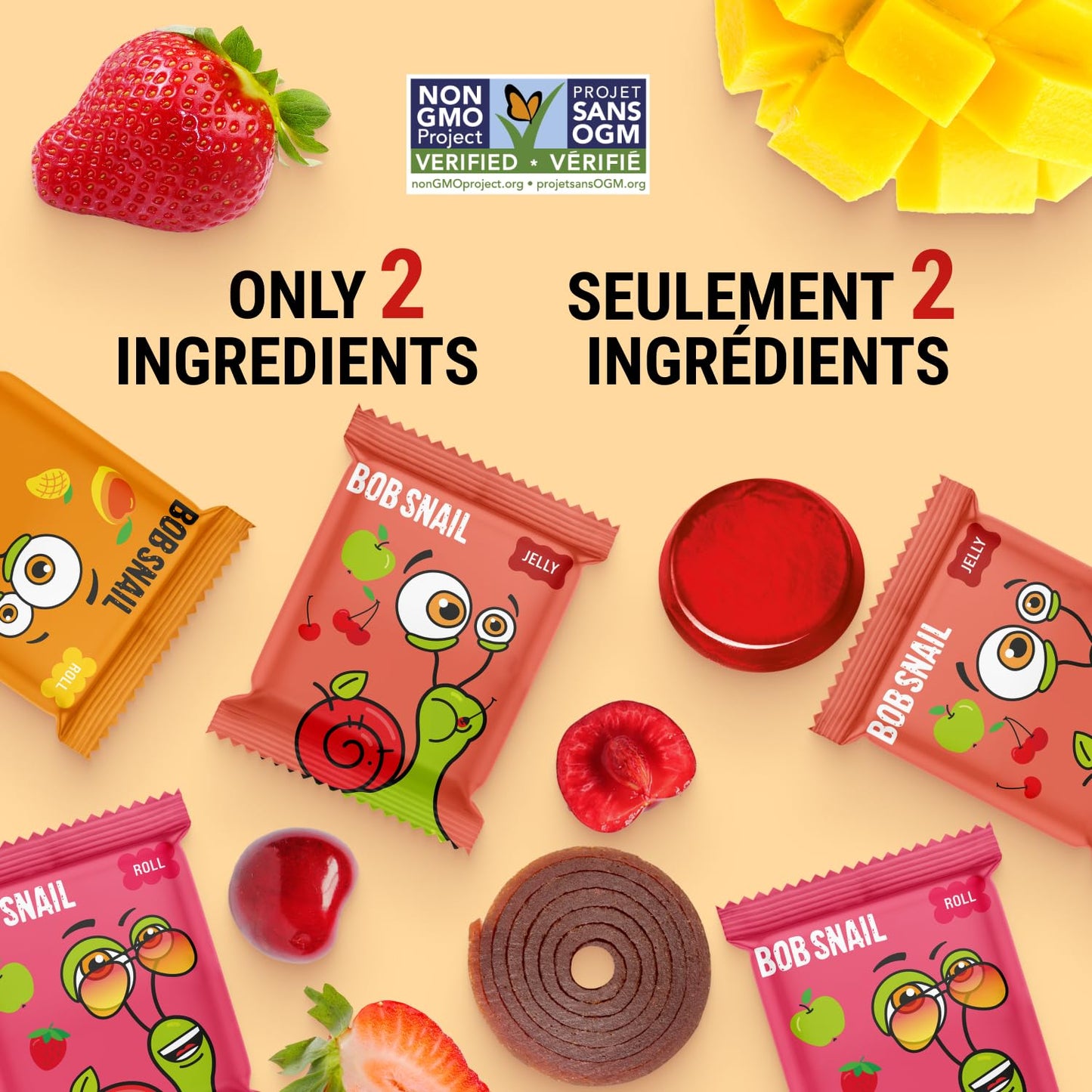 Bob Snail Healthy Snacks Mix Family Pack - Fruit Rolls with Mango & Strawberry, Jelly with Cherry, Candy box Fruit Snacks, All Natural Healthy Snacks for kids, No Added Sugar sour Candy, 80 pcs Pack / 800 gram candy bulk