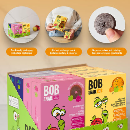 Bob Snail Healthy Snacks Mix Family Pack - Fruit Rolls with Mango & Strawberry, Jelly with Cherry, Candy box Fruit Snacks, All Natural Healthy Snacks for kids, No Added Sugar sour Candy, 80 pcs Pack / 800 gram candy bulk