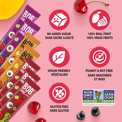 Bob Snail Fruit Leather Sweet & Sour Family Pack - Nut free fruit Roll Ups with Dried Mango,Sour Cherry & Blackcurrant, Candy box Fruit Snacks, All Natural Healthy Snacks for kids, Sugar Free sour Candy, 42 pcs Pack / 588 gram candy bulk (Exotic Mix)
