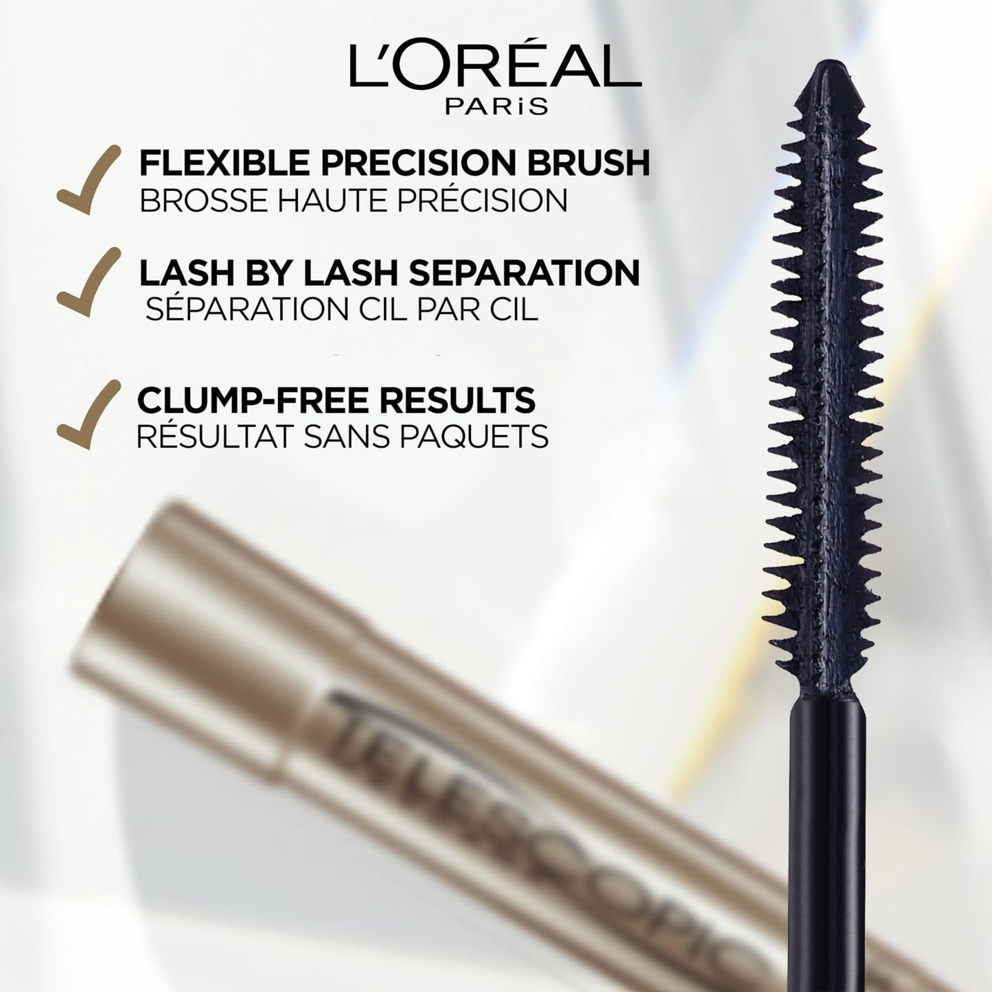 L’Oréal Paris Telescopic Mascara, Eyelash Lengthening Mascara, Unique Non-Clumping Formula, Delivers Intense Length, For Sensitive Eyes, Blackest Black, 8 ml