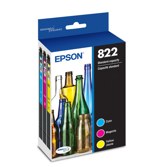 EPSON 822 DURABrite Ultra Ink Standard Capacity Cartridge Combo Pack (T822520-S) Works with WorkForce Pro WF-3820, WF-3823, WF-4820, WF-4830, WF-4833, WF-4834, Color - Cyan, Magenta, Yellow Jaune