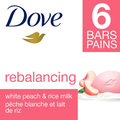 Dove Beauty Bar Gentle Cleanser Moisturizes To Help Rebalance Skin Peach and Rice Milk Gentle Bar Soap Cleanser Made With 1/4 Moisturizing Cream 106 g 6 count