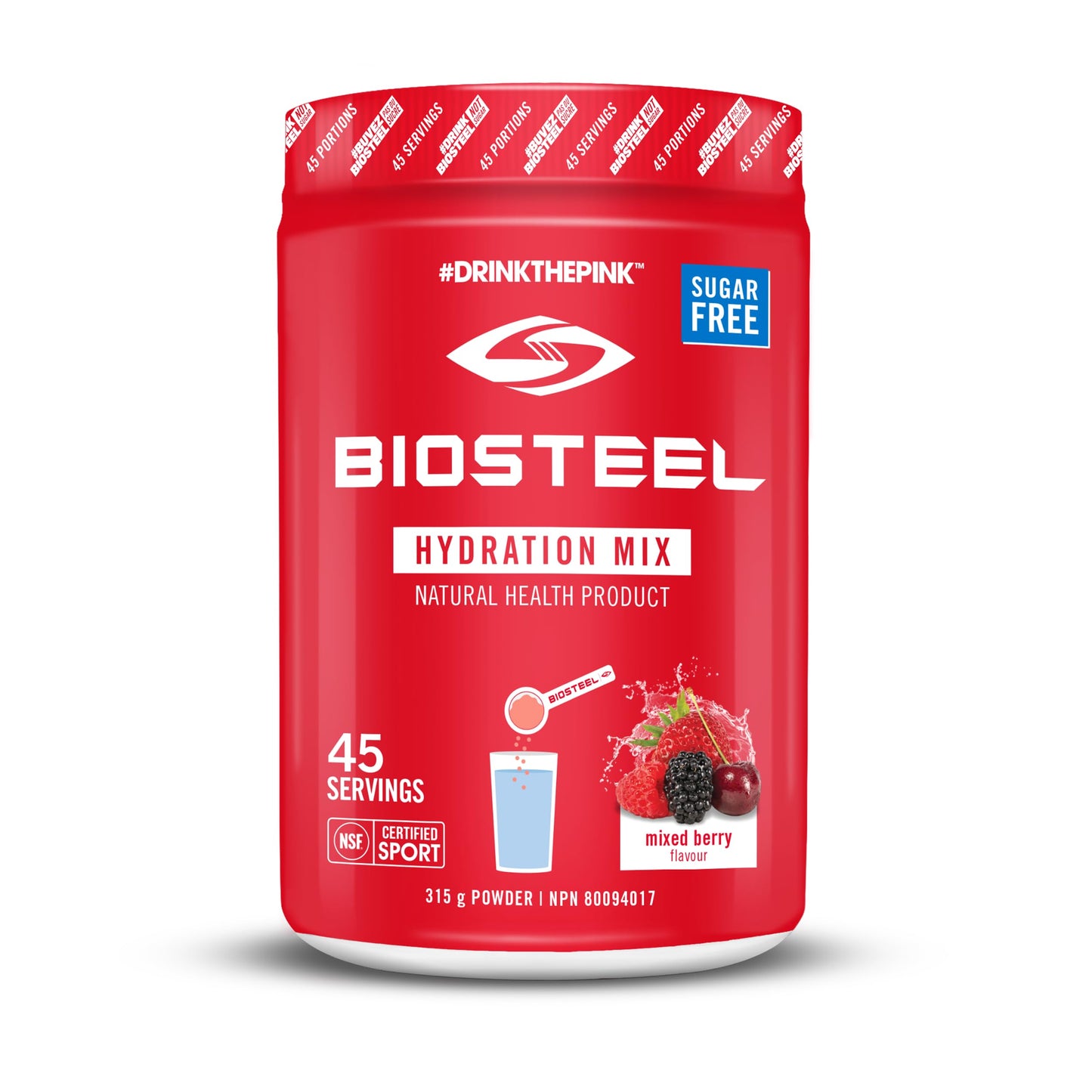 BioSteel Hydration Mix, Great Tasting Hydration with Zero Sugar, and No Artificial Flavours or Preservatives, Mixed Berry Flavour, 45 Servings per Tub