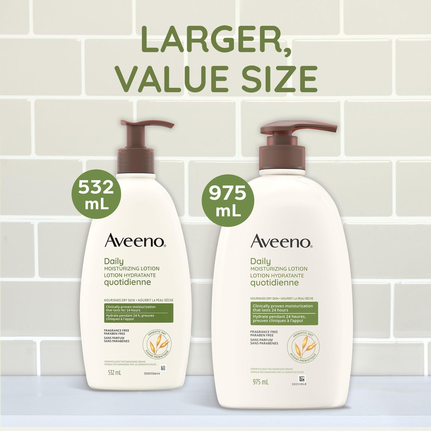 Aveeno Daily Moisturizing Lotion, Dry Skin, Non Comedogenic, Prebiotic Oat, Daily Moisturizer, Fragrance Free, 532mL