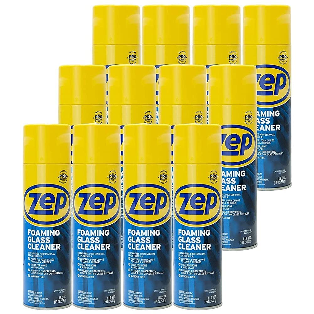 Zep Foaming Glass and Plexiglass Cleaner - 19 Ounces (Case of 2) ZUFGC19 - Foaming Formula Clings to Vertical Surfaces, Trusted by Pros