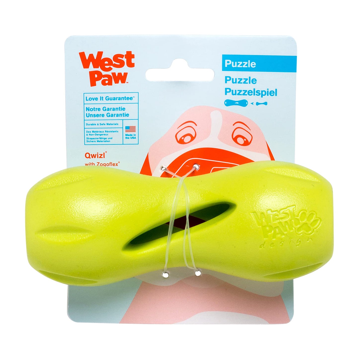 West Paw Zogoflex Qwizl Dog Puzzle Treat Toy Interactive Chew Toy for Dogs Dispenses Pet Treats Brightly-Colored Dog Puzzles for Aggressive Chewers, Fetch, Catch, Non-Toxic Small 5.5 inch , Tangerine