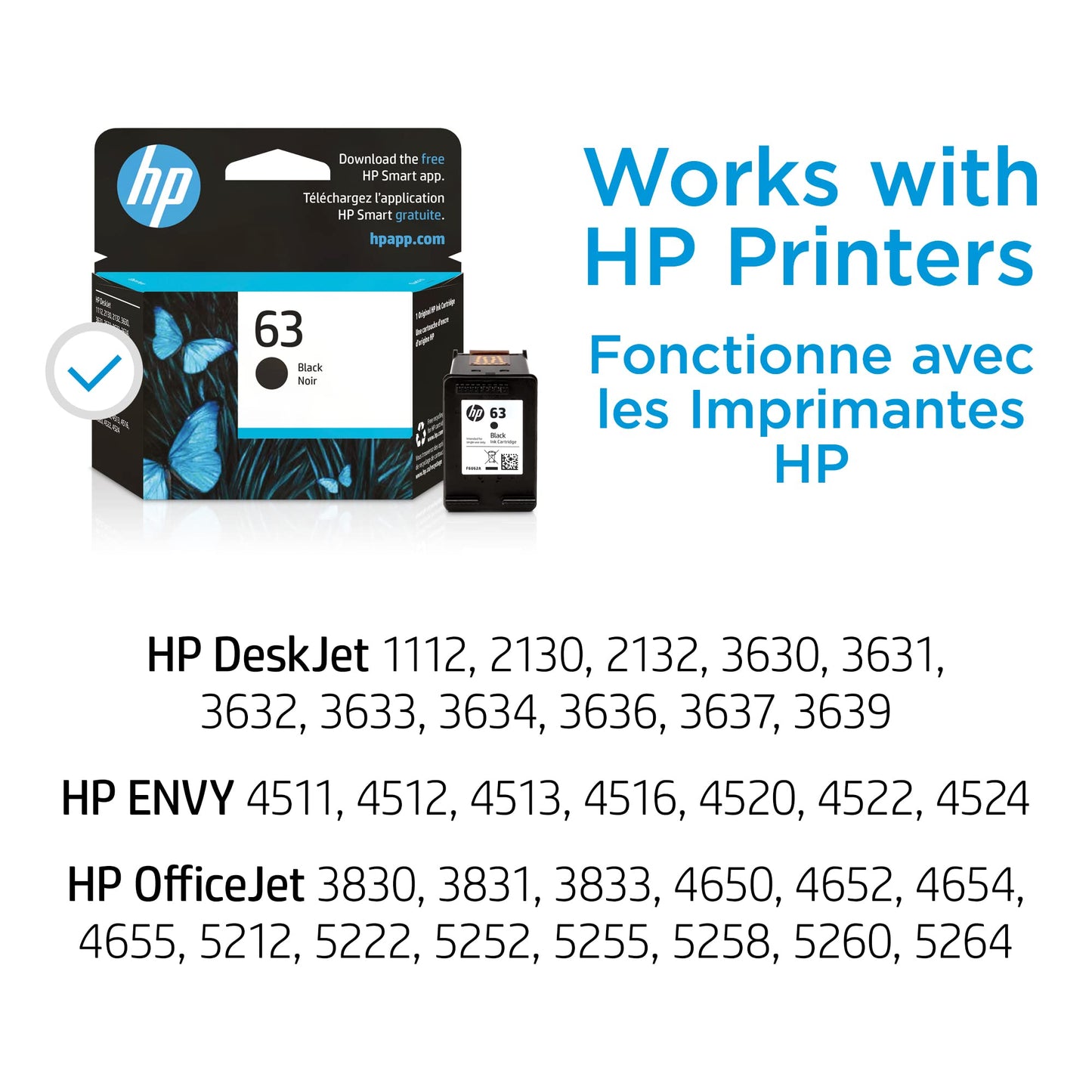 HP 63XL Black High-yield Ink Cartridge | Works with HP DeskJet 1112, 2130, 3630 Series; HP ENVY 4510, 4520 Series; HP OfficeJet 3830, 4650, 5200 Series | Eligible for Instant Ink | F6U64AN