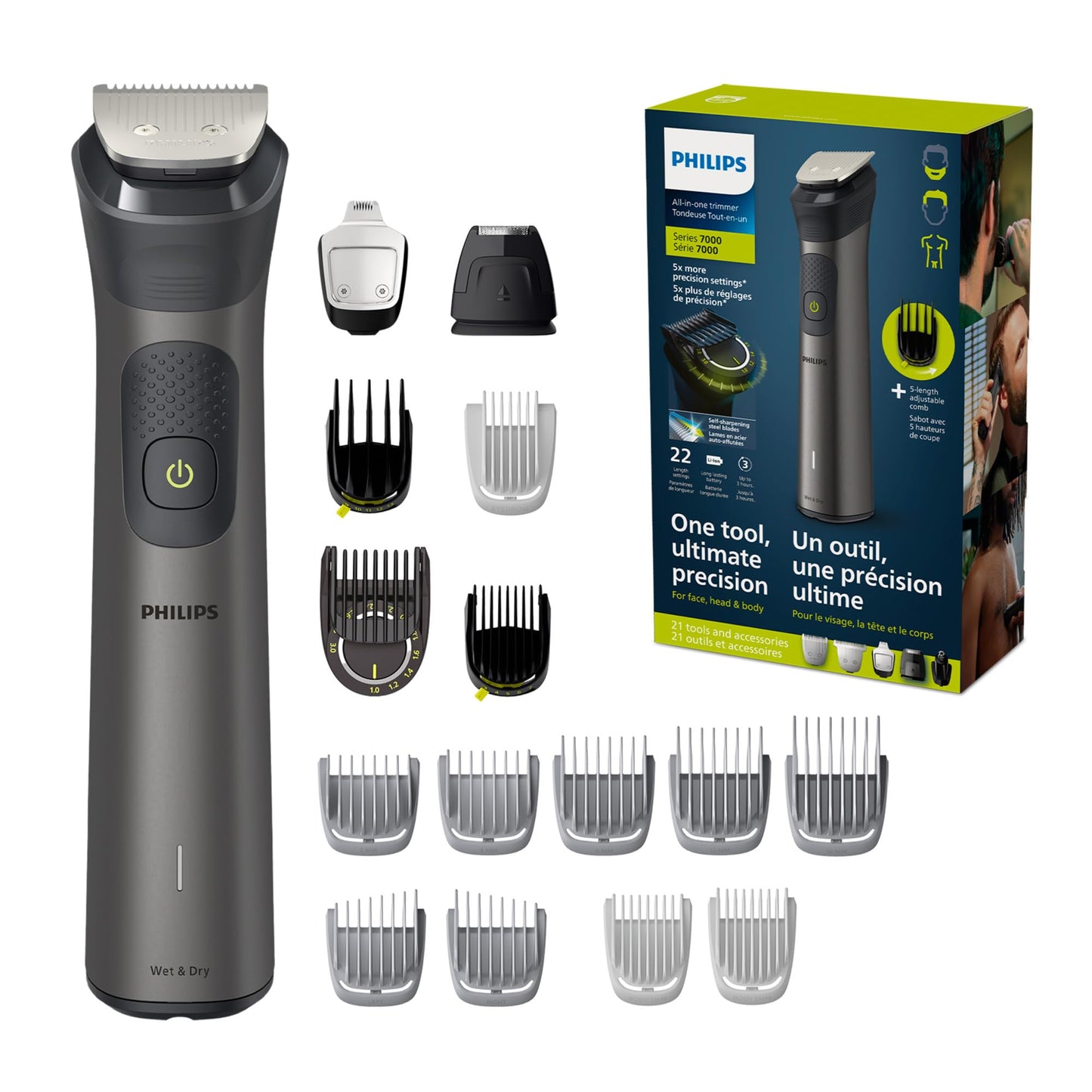 Philips Multigroom Series 3000 Cordless with 10 Trimming Accessories, Lithium-Ion and Storage Bag, MG3750/10