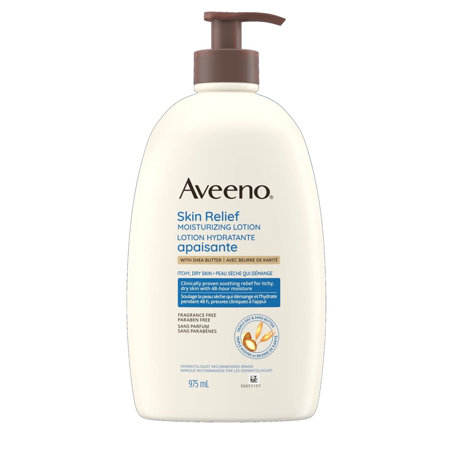 Aveeno Skin Relief Moisturizing Body Lotion With Natural Shea Butter & Triple Oat Complex, Unscented Moisturizer for Extra Dry, Itchy or Sensitive Skin, Fragrance Free, 975mL