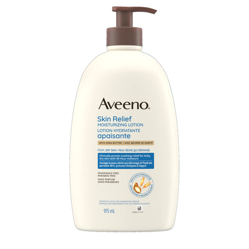 Aveeno Skin Relief Moisturizing Body Lotion With Natural Shea Butter & Triple Oat Complex, Unscented Moisturizer for Extra Dry, Itchy or Sensitive Skin, Fragrance Free, 975mL