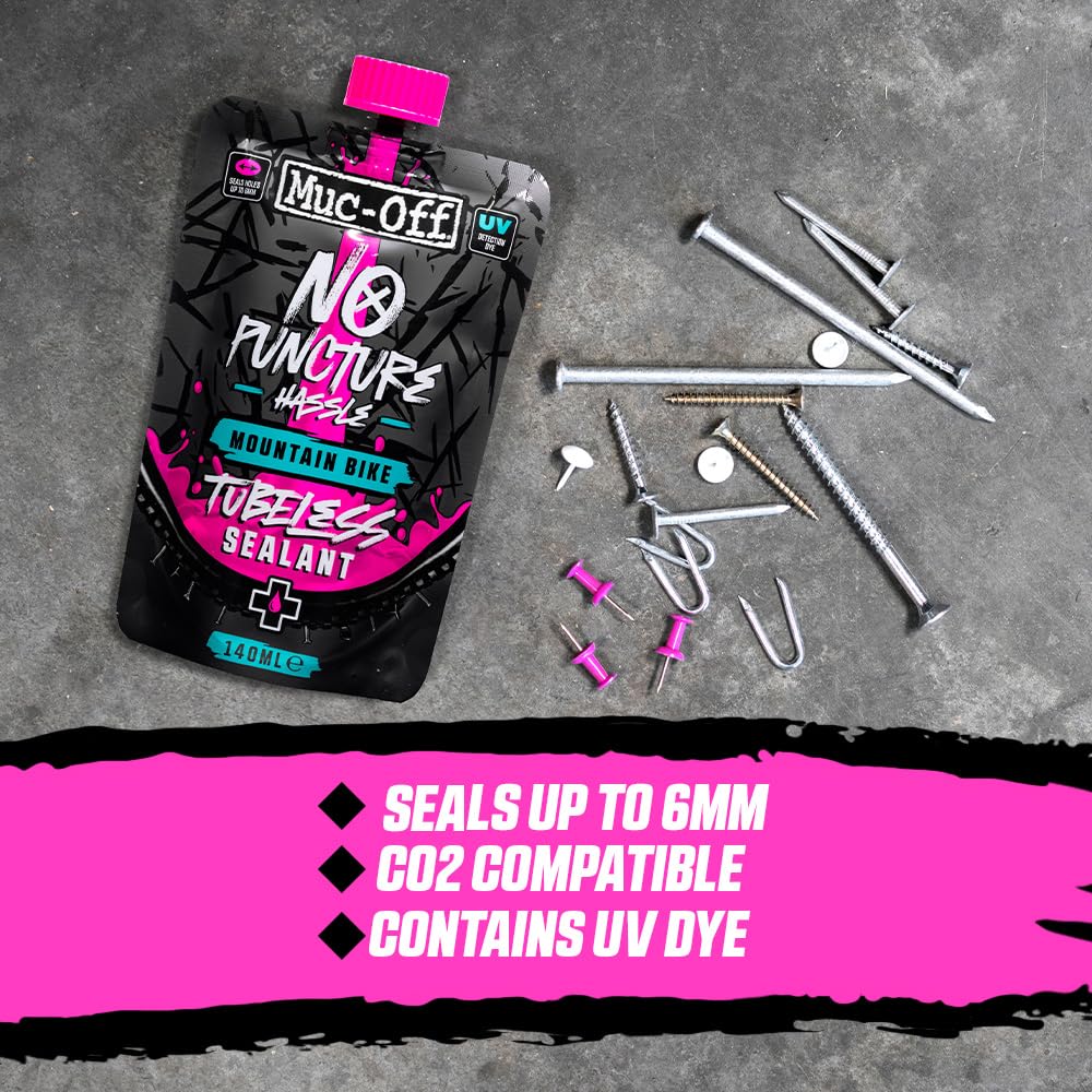 Muc Off No Puncture Hassle Tubeless Sealant - Advanced Bicycle Tyre Sealant with UV Tracer Dye That Seals Tears and Holes Up to 6mm