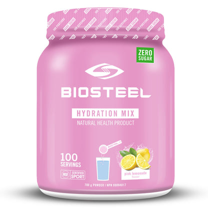 BioSteel Hydration Mix, Great Tasting Hydration with Zero Sugar, and No Artificial Flavours or Preservatives, Pink Lemonade Flavour, 100 Servings per Tub