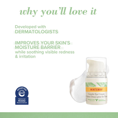Burt's Bees Sensitive Hydrating Gentle Daily Face Cream Moisturizer Face Lotion for Sensitive Skin with Aloe and Rice Milk, 98.9% Natural Origin, Developed with Dermatologists, 51g