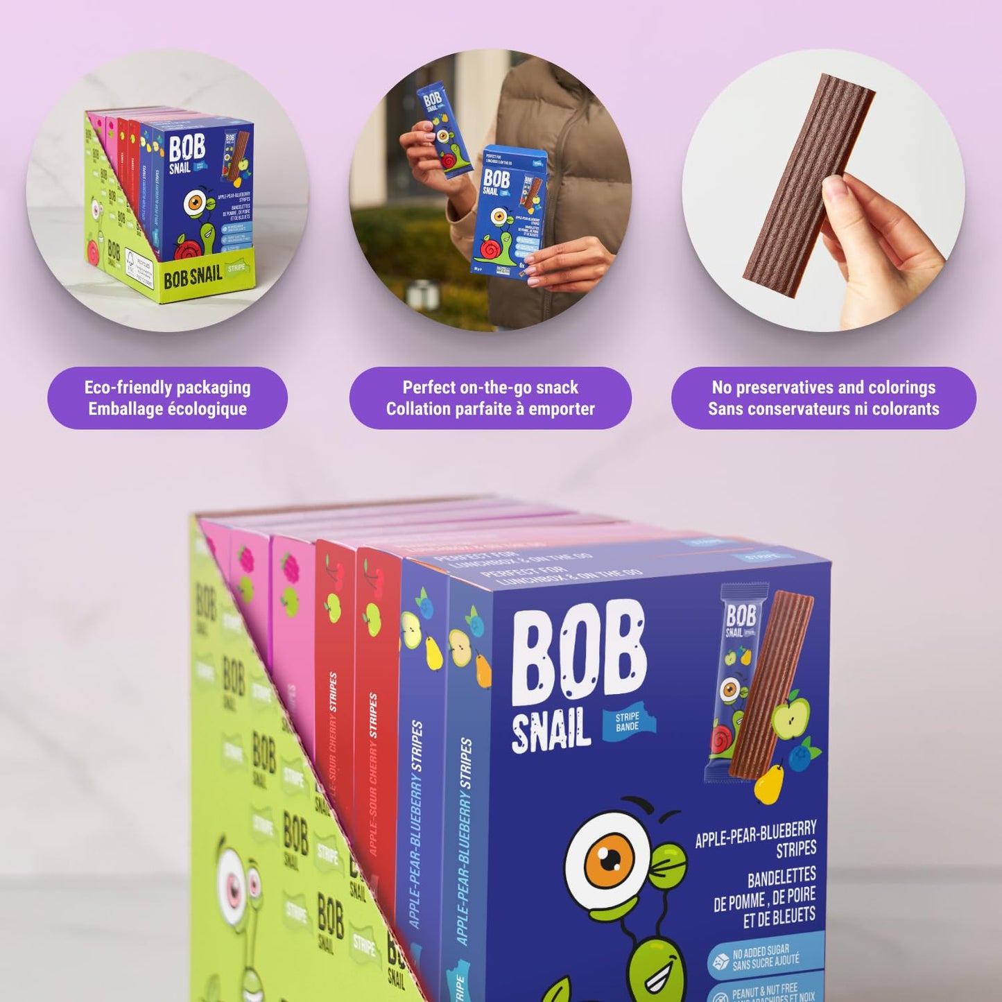 Bob Snail Fruit Leather Sweet & Sour Family Pack - Nut free fruit Roll Ups with Dried Mango,Sour Cherry & Blackcurrant, Candy box Fruit Snacks, All Natural Healthy Snacks for kids, Sugar Free sour Candy, 42 pcs Pack / 588 gram candy bulk (Exotic Mix)