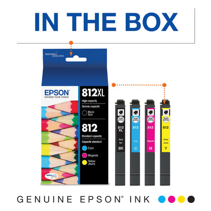 Epson T812 High Capacity Black and Standard Capacity Colour Combo (CMY) Pack Ink