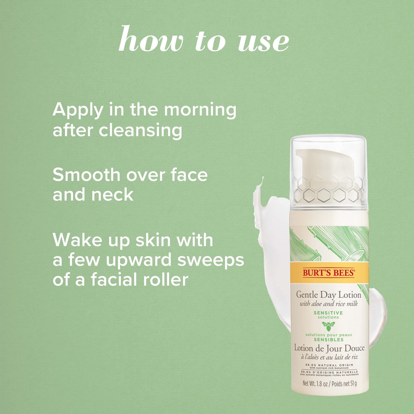 Burt's Bees Sensitive Hydrating Gentle Daily Face Cream Moisturizer Face Lotion for Sensitive Skin with Aloe and Rice Milk, 98.9% Natural Origin, Developed with Dermatologists, 51g