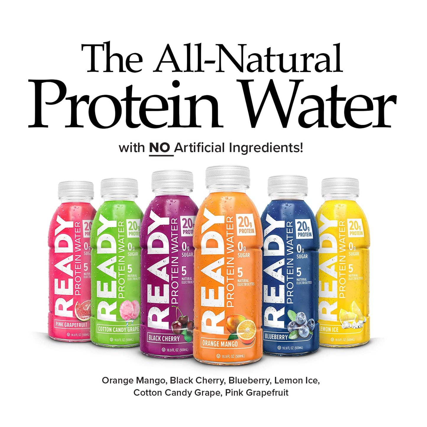 Ready Protein Water, 20g of Whey Protein Isolate, Sugar Free, Black Cherry, 12-Pack, 16.9 Fluid Ounces Each