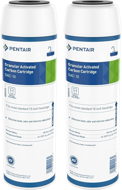 Pentair Pentek GAC-BB Big Blue Carbon Water Filter, 10-Inch, Whole House Heavy Duty Granular Activated Carbon (GAC) Replacement Cartridge, 10" x 4.5", Pack of 2