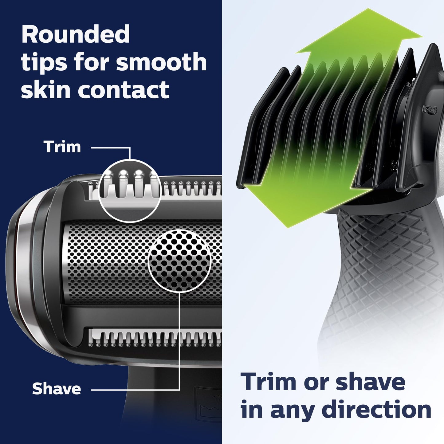 Philips Bodygroom Body & Intimate area Trimmer, Ultimate manscaping tool, removes short, long & thick hair in a single stroke with its 4 directional pivoting head. Skin protect technology, BG7025/15