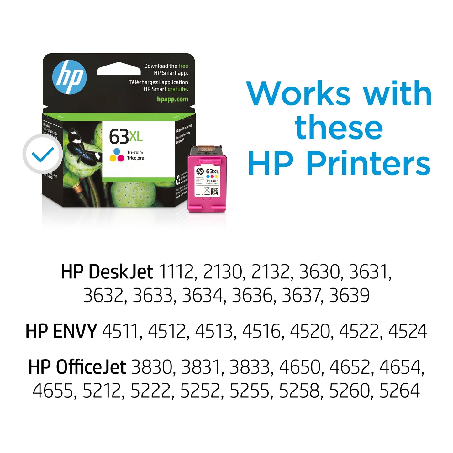 HP 63XL Black High-yield Ink Cartridge | Works with HP DeskJet 1112, 2130, 3630 Series; HP ENVY 4510, 4520 Series; HP OfficeJet 3830, 4650, 5200 Series | Eligible for Instant Ink | F6U64AN