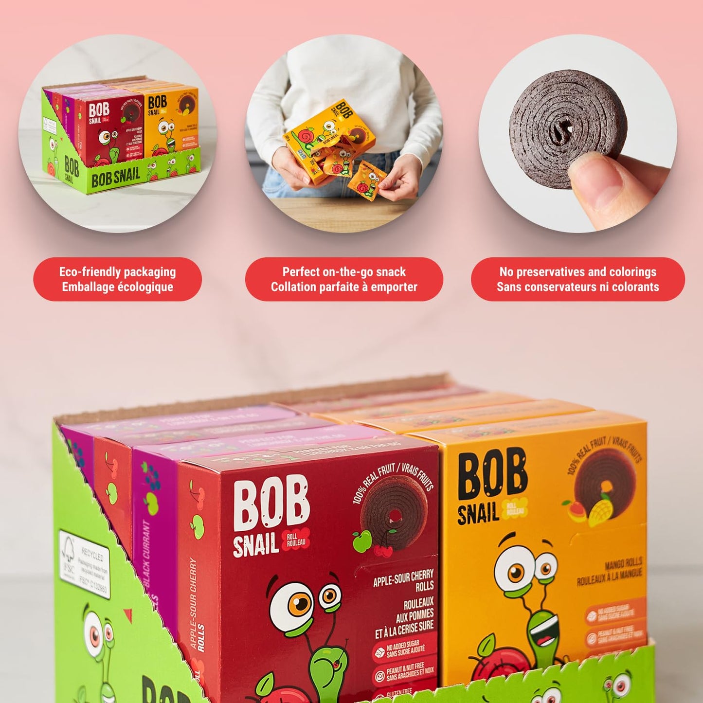 Bob Snail Healthy Snacks Berry Mix Family Pack - Nut free fruit Rolls with Blueberry, Raspberry & Strawberry, Candy box Fruit Snacks, All Natural Healthy Snacks for kids, No Added Sugar sour Candy, 80 pcs Pack / 800 gram candy bulk (Blueberry, Raspberry &