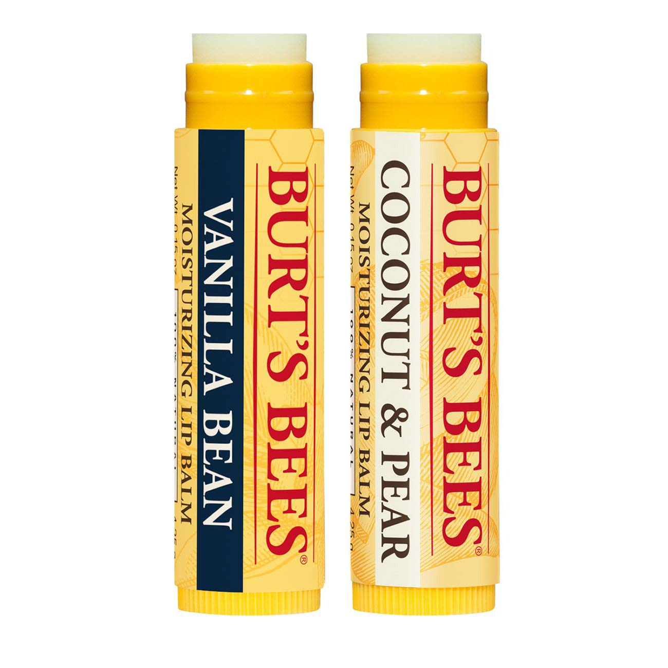 Burt's Bees Moisturizing Lip Balm for Dry Lips 100% Natural Origin, Coconut & Pear and Vanilla Bean - 2 Tubes