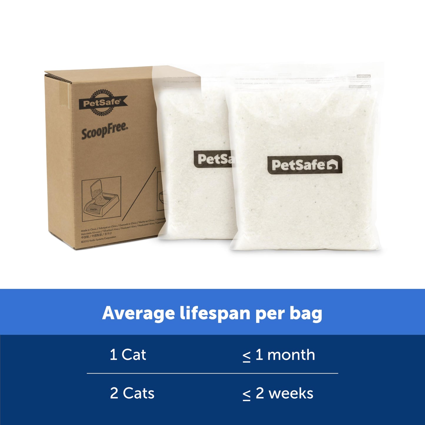 PetSafe ScoopFree Premium Blue Crystal Litter, Superior Odor Control - Low Tracking for Less Mess - Lasts Up to 1 Month (2 Pack of 4.3 Lb Bag)