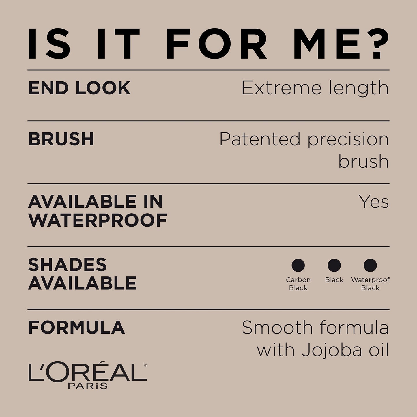 L’Oréal Paris Telescopic Mascara, Eyelash Lengthening Mascara, Unique Non-Clumping Formula, Delivers Intense Length, For Sensitive Eyes, Blackest Black, 8 ml