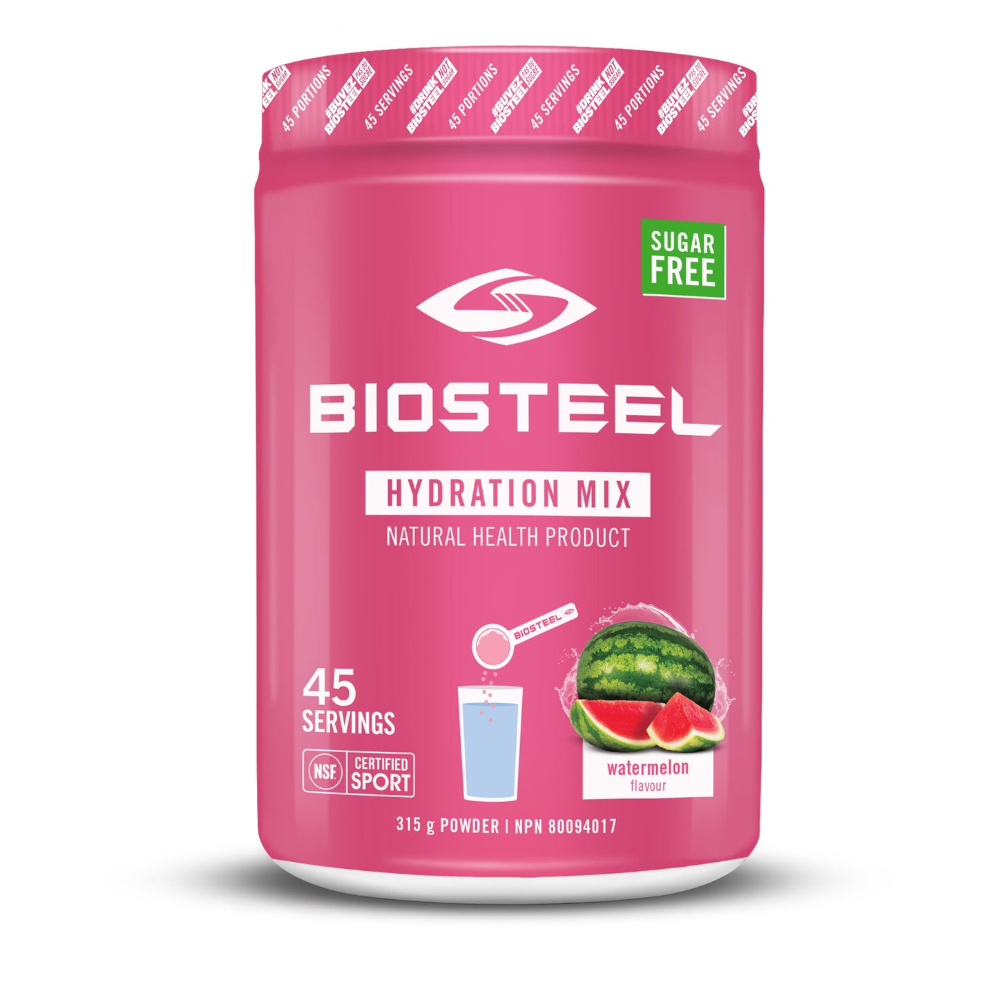 BioSteel Sports Hydration Mix, Great Tasting Hydration with Zero Sugar, and No Artificial Flavours or Preservatives, Watermelon Flavour, 100 Servings per Tub