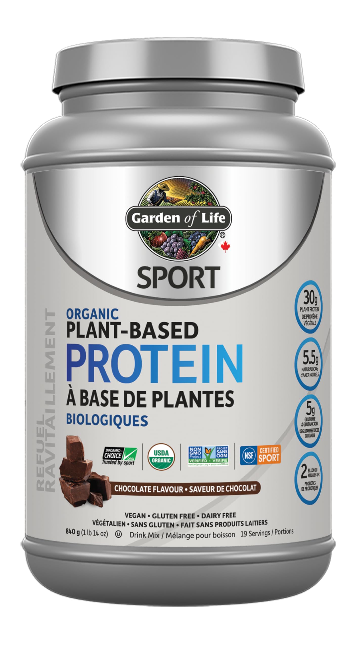 Garden of Life Sport Organic Plant Based Protein, Vanilla, 806g. Formulated with pea protein to help your body recover faster, build and repair muscle and fuel your metabolism along with Truly Clean multi-sourced plant based ingredients. 30g of Complete O