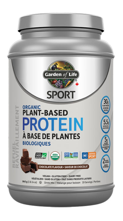 Garden of Life Sport Organic Plant Based Protein, Vanilla, 806g. Formulated with pea protein to help your body recover faster, build and repair muscle and fuel your metabolism along with Truly Clean multi-sourced plant based ingredients. 30g of Complete O