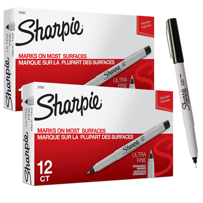 Sharpie Permanent Markers, Ultra Fine Point, Black, 2 Markers(37161)