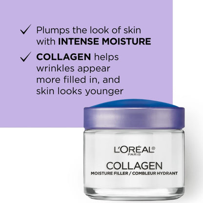 L’Oréal Paris Day and Night Moisturizer Cream, Collagen Moisture Filler Skincare, Hydrating Cream for Face, Neck and Chest to Smooth Skin and Reduce Look of Wrinkles, 50 ml