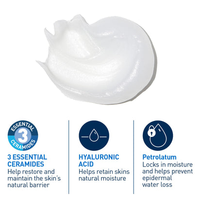 CeraVe Healing Ointment, Moisturizing Petrolatum Skin Protectant for Dry Skin with Hyaluronic Acid and Ceramides, Multi-Purpose Face, Body & Lip Balm, Lanolin-Free & Fragrance-Free, 85 g