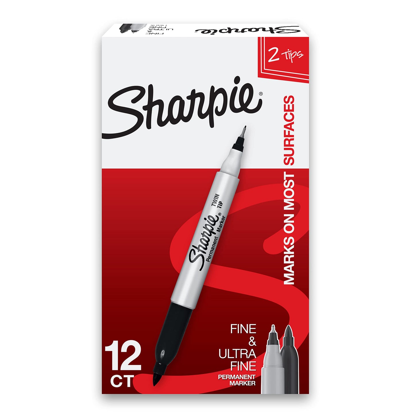 Sharpie Twin Tip Permanent Markers, Fine and Ultra Fine, Black, 2 Count
