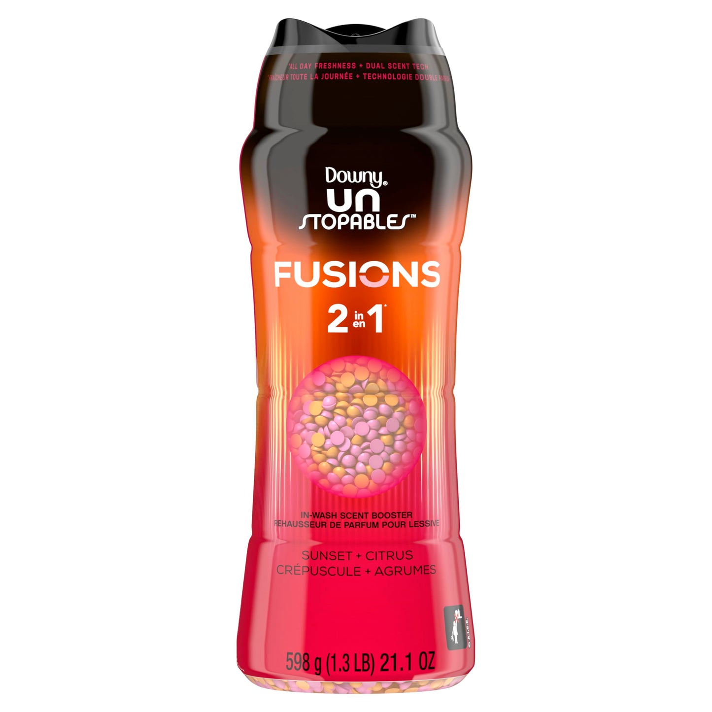 Downy Unstopables Fusions In-Wash Laundry Scent Booster Beads, Sunset and Citrus Scent, 2-in-1 All Day Freshness, 598 Grams