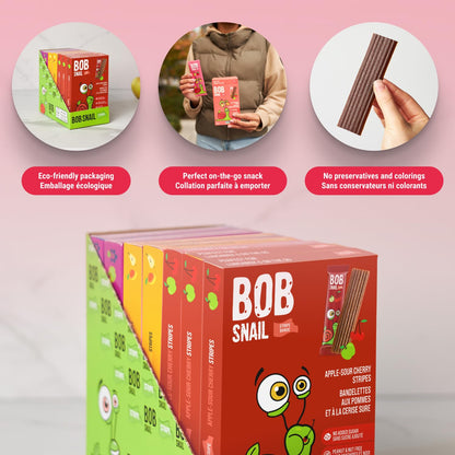 Bob Snail Fruit Leather Sweet & Sour Family Pack - Nut free fruit Roll Ups with Dried Mango,Sour Cherry & Blackcurrant, Candy box Fruit Snacks, All Natural Healthy Snacks for kids, Sugar Free sour Candy, 42 pcs Pack / 588 gram candy bulk (Exotic Mix)