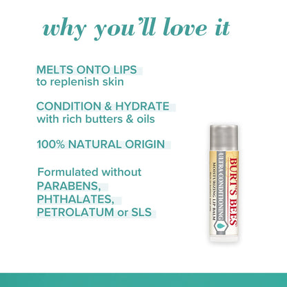 Burt's Bees Hydrating Lip Balm for Dry Chapped and Cracked Lips 100% Natural Origin, Ultra Conditioning with Kokum Butter, Shea Butter, and Cocoa Butter, Unscented, 2 Tubes