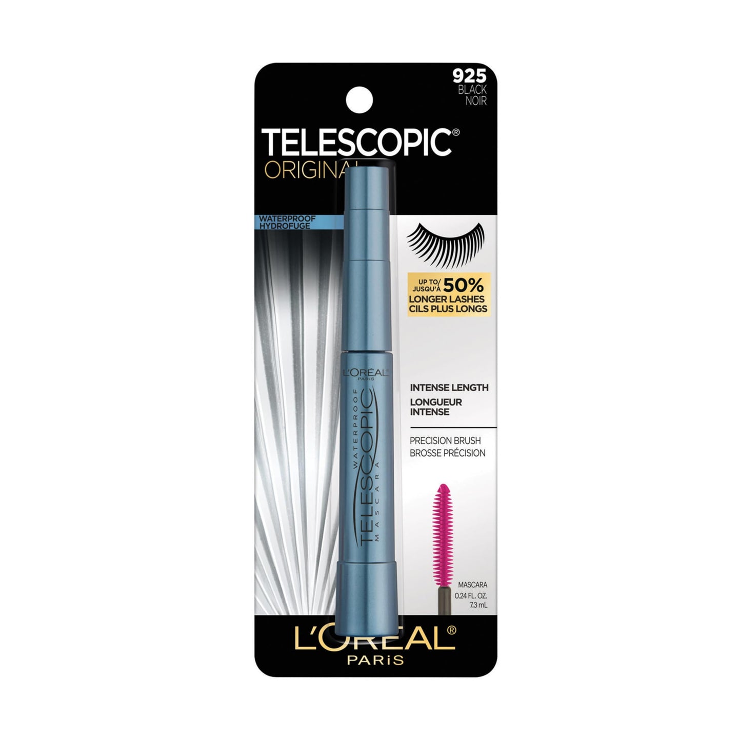 L’Oréal Paris Telescopic Mascara, Eyelash Lengthening Mascara, Unique Non-Clumping Formula, Delivers Intense Length, For Sensitive Eyes, Blackest Black, 8 ml