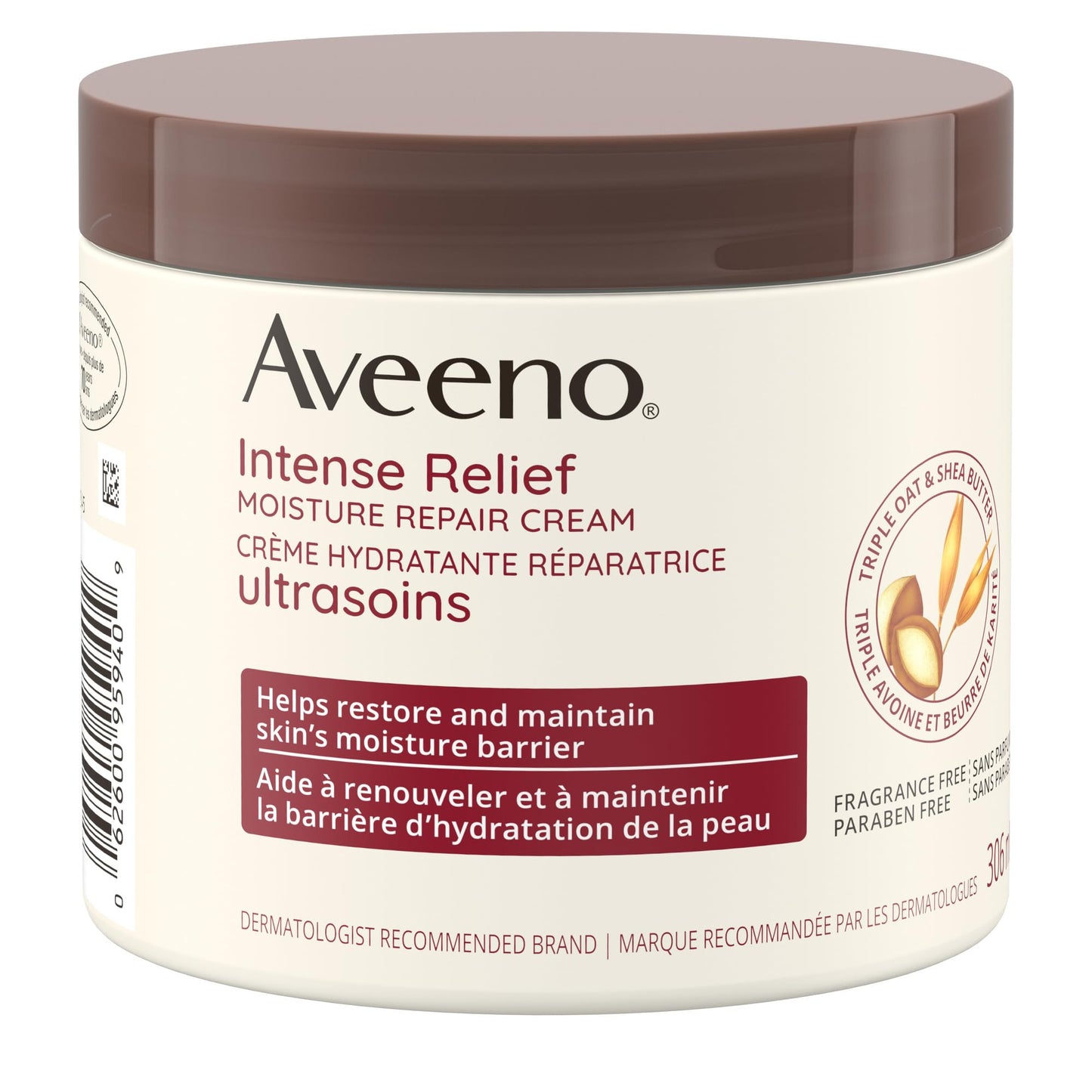 Aveeno Body Cream, Intense Relief and Moisture Repair for Dry and Itchy Skin, Unscented Moisturizer, 306 mL