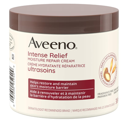 Aveeno Body Cream, Intense Relief and Moisture Repair for Dry and Itchy Skin, Unscented Moisturizer, 306 mL