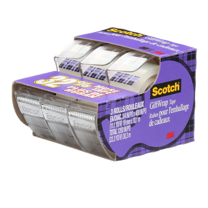 Scotch Tape Gift Wrap Tape, 19mm Wide x 10.1m, 3 Rolls in Dispensers