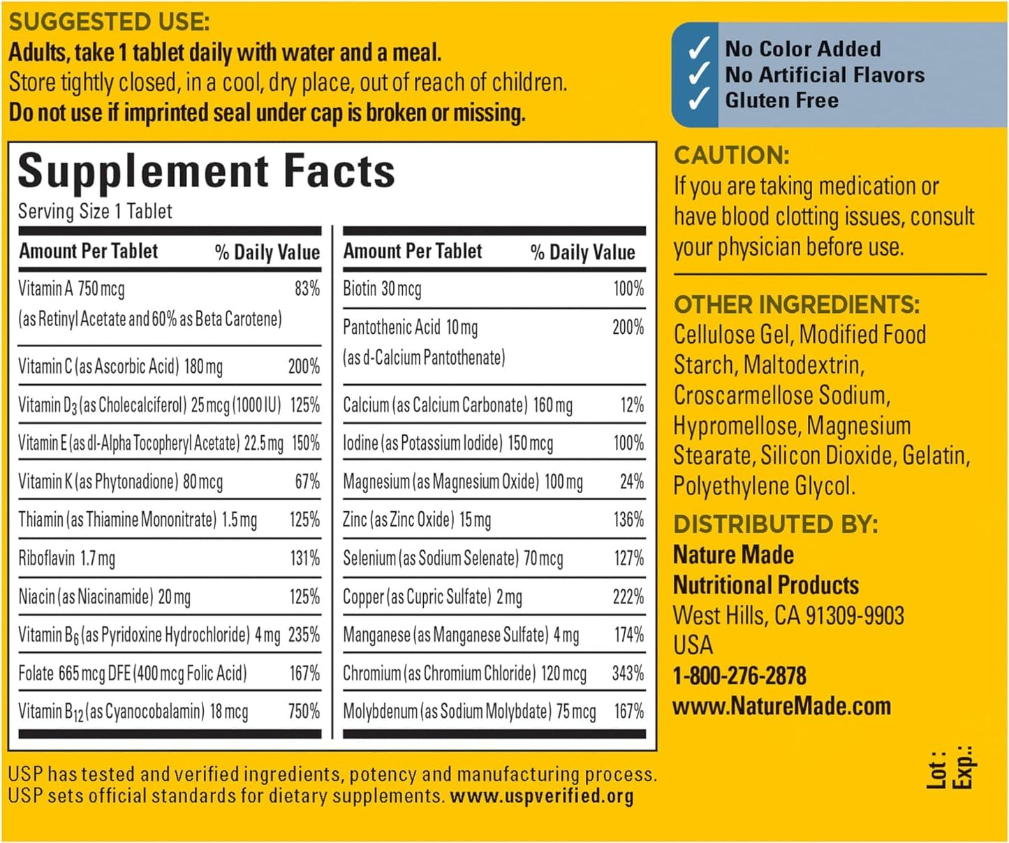 Nature Made Multivitamin For Him with No Iron, Mens Multivitamins for Daily Nutritional Support, Multivitamin for Men, 90 Tablets, 90 Day Supply