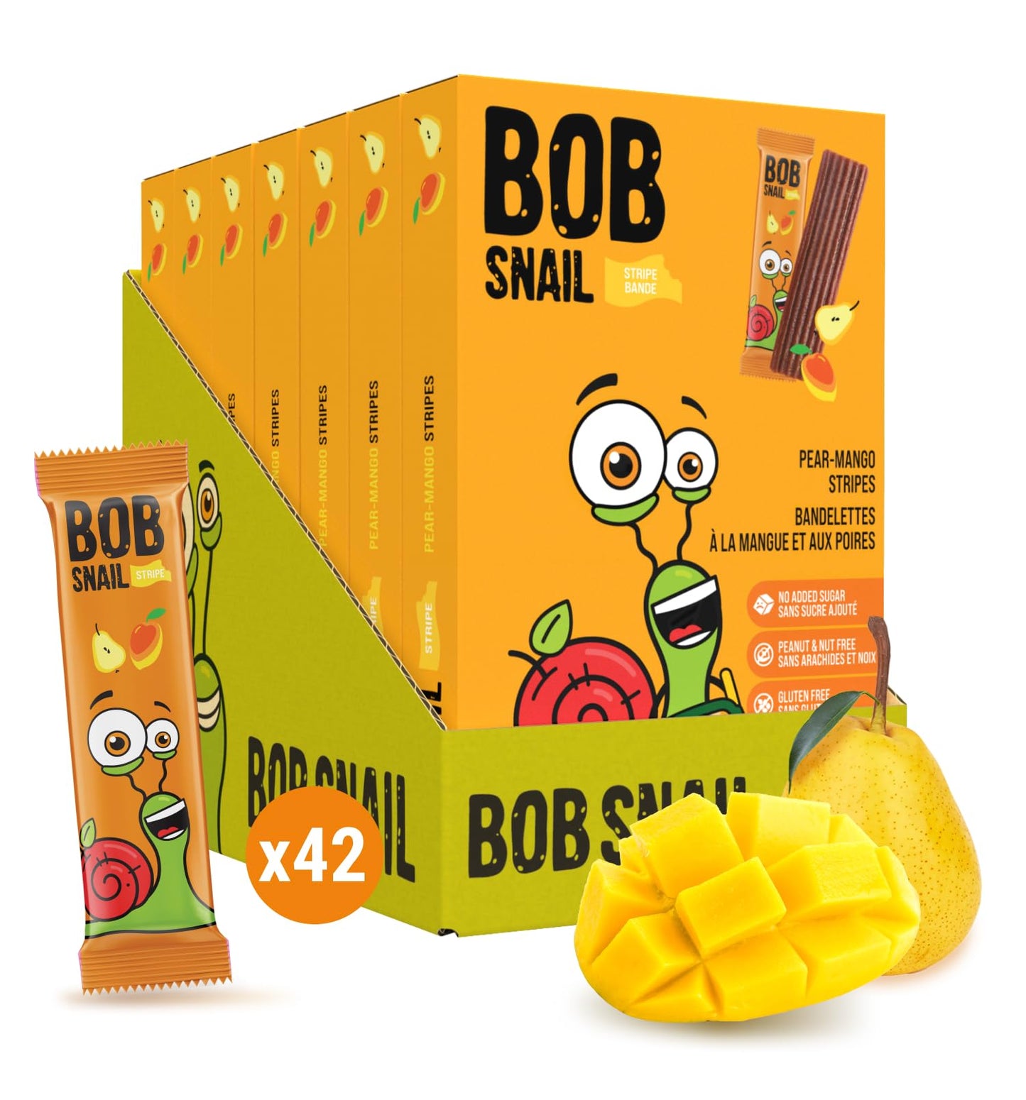 Bob Snail Fruit Leather Sweet & Sour Family Pack - Nut free fruit Roll Ups with Dried Mango,Sour Cherry & Blackcurrant, Candy box Fruit Snacks, All Natural Healthy Snacks for kids, Sugar Free sour Candy, 42 pcs Pack / 588 gram candy bulk (Exotic Mix)