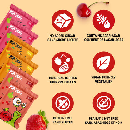 Bob Snail Healthy Snacks Mix Family Pack - Fruit Rolls with Mango & Strawberry, Jelly with Cherry, Candy box Fruit Snacks, All Natural Healthy Snacks for kids, No Added Sugar sour Candy, 80 pcs Pack / 800 gram candy bulk