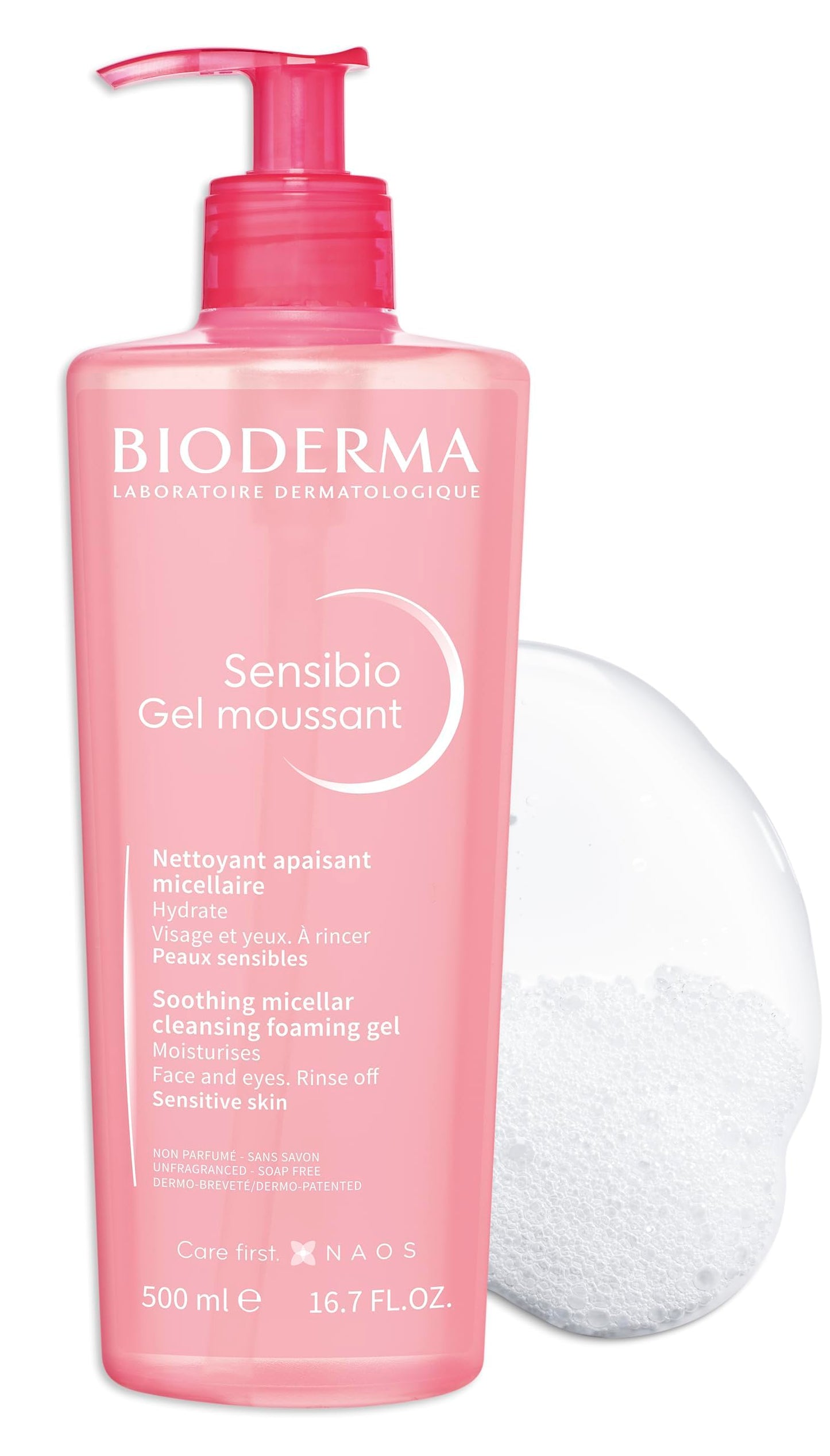 Bioderma Sensibio Cleansing Foaming Gel and Make-Up Removing Refreshing feeling for Sensitive Skin Unscented, 16.7 Fl Oz