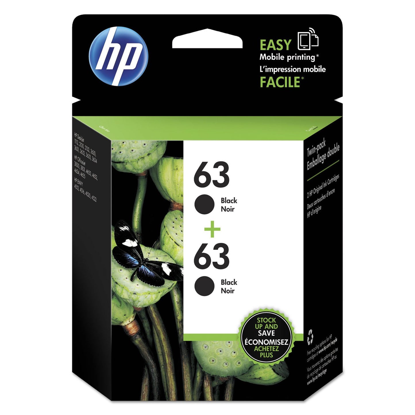 HP 63XL Black High-yield Ink Cartridge | Works with HP DeskJet 1112, 2130, 3630 Series; HP ENVY 4510, 4520 Series; HP OfficeJet 3830, 4650, 5200 Series | Eligible for Instant Ink | F6U64AN